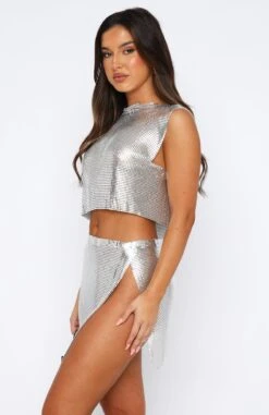 Make My Own Way Glomesh Top Silver -Dresses Sales 02.06.2330367