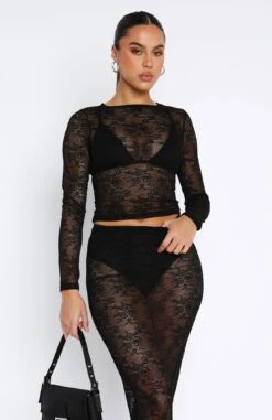Under My Spell Long Sleeve Lace Top Black -Dresses Sales 11.08.2347414