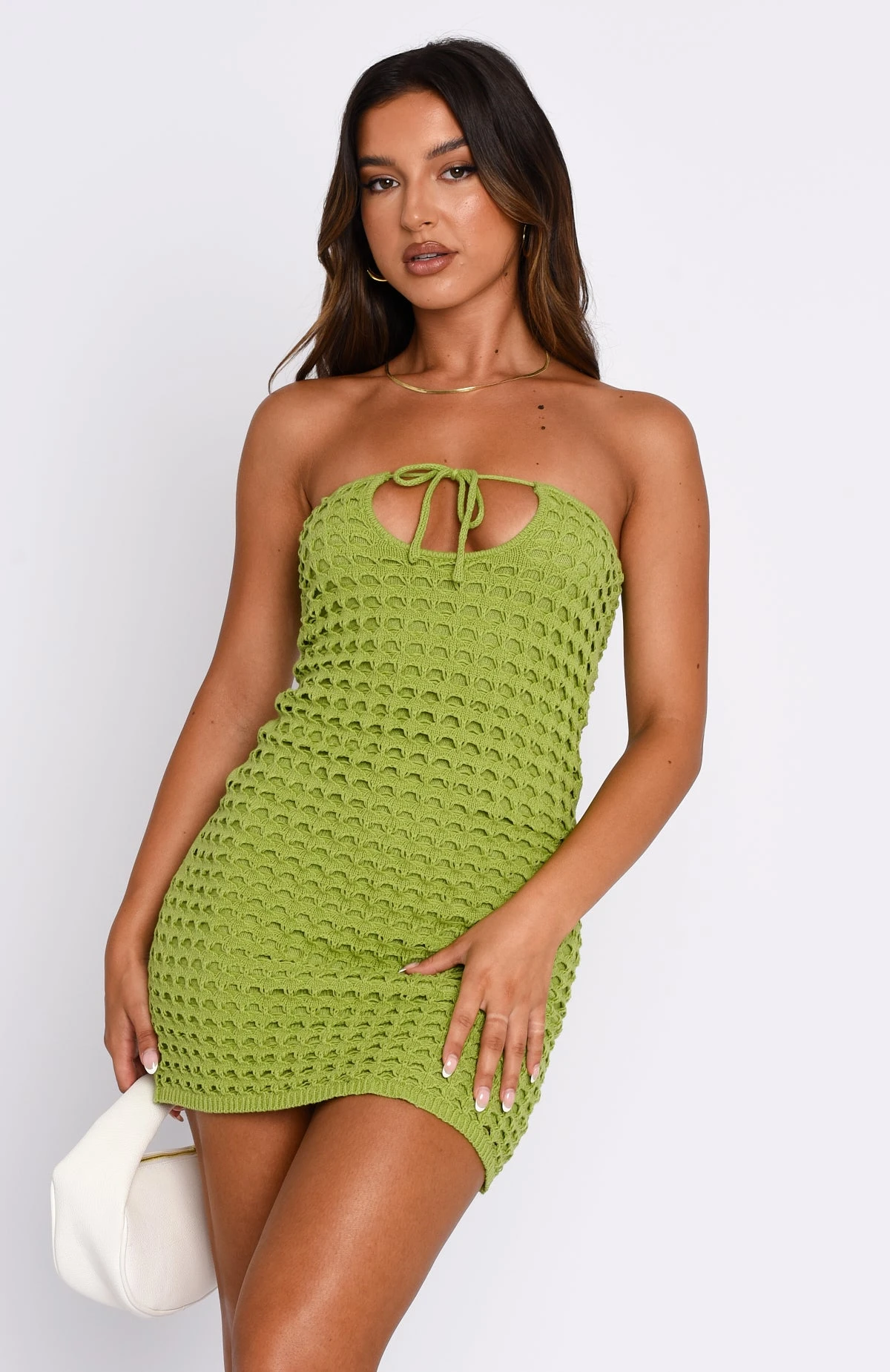 More Than I Should Crochet Mini Dress Matcha 4 More Than I Should Crochet Mini Dress Matcha - Image 2