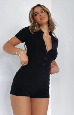 Golden Light Terry Playsuit Black -Dresses Sales GOLDEN LIGHT PLAYSUIT 130422 01