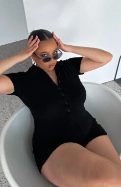 Golden Light Terry Playsuit Black -Dresses Sales IMG 87322