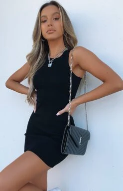 Star Power Ribbed Mini Dress Black